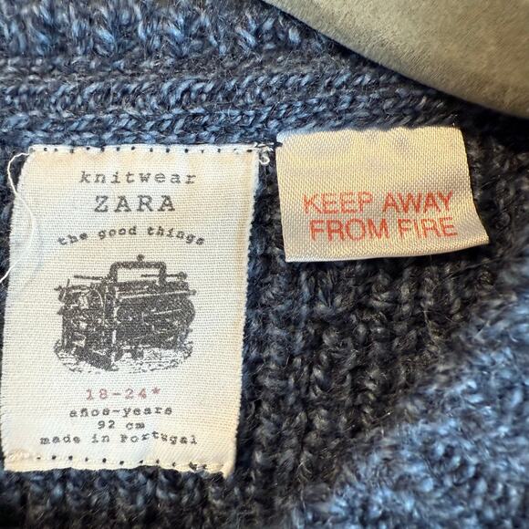 Zara Kids Baby Knitwear Blue Sweater 18-24 Months Toddler Boy Monster Applique - Picture 6 of 9